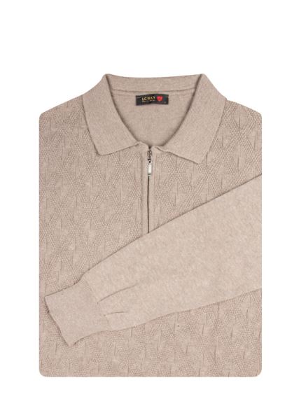 پلیور یقه دار بافت نیم زیپ طرح چهارخونه