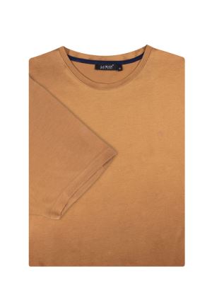 تی شرت یقه گرد کرم تیره ساده 