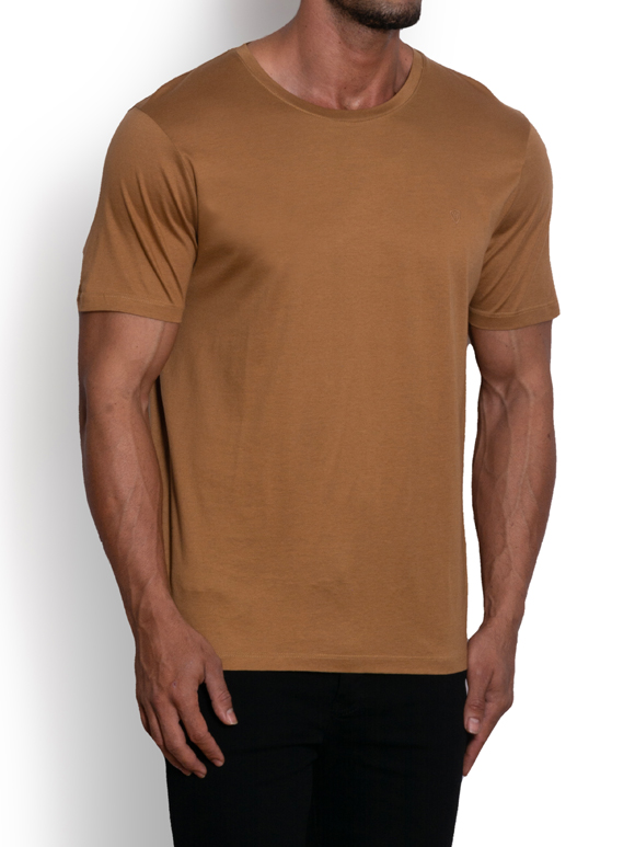 تی شرت یقه گرد کرم تیره ساده 