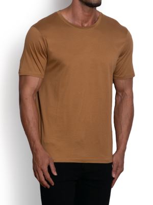 تی شرت یقه گرد کرم تیره ساده 