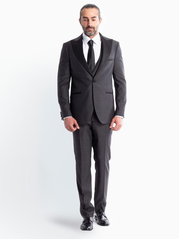 کت و شلوار و ژیله مردانه طوسی دامادی 001