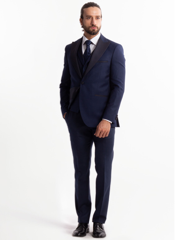 کت و شلوار و ژیله دامادی سرمه ای ال سی من 003