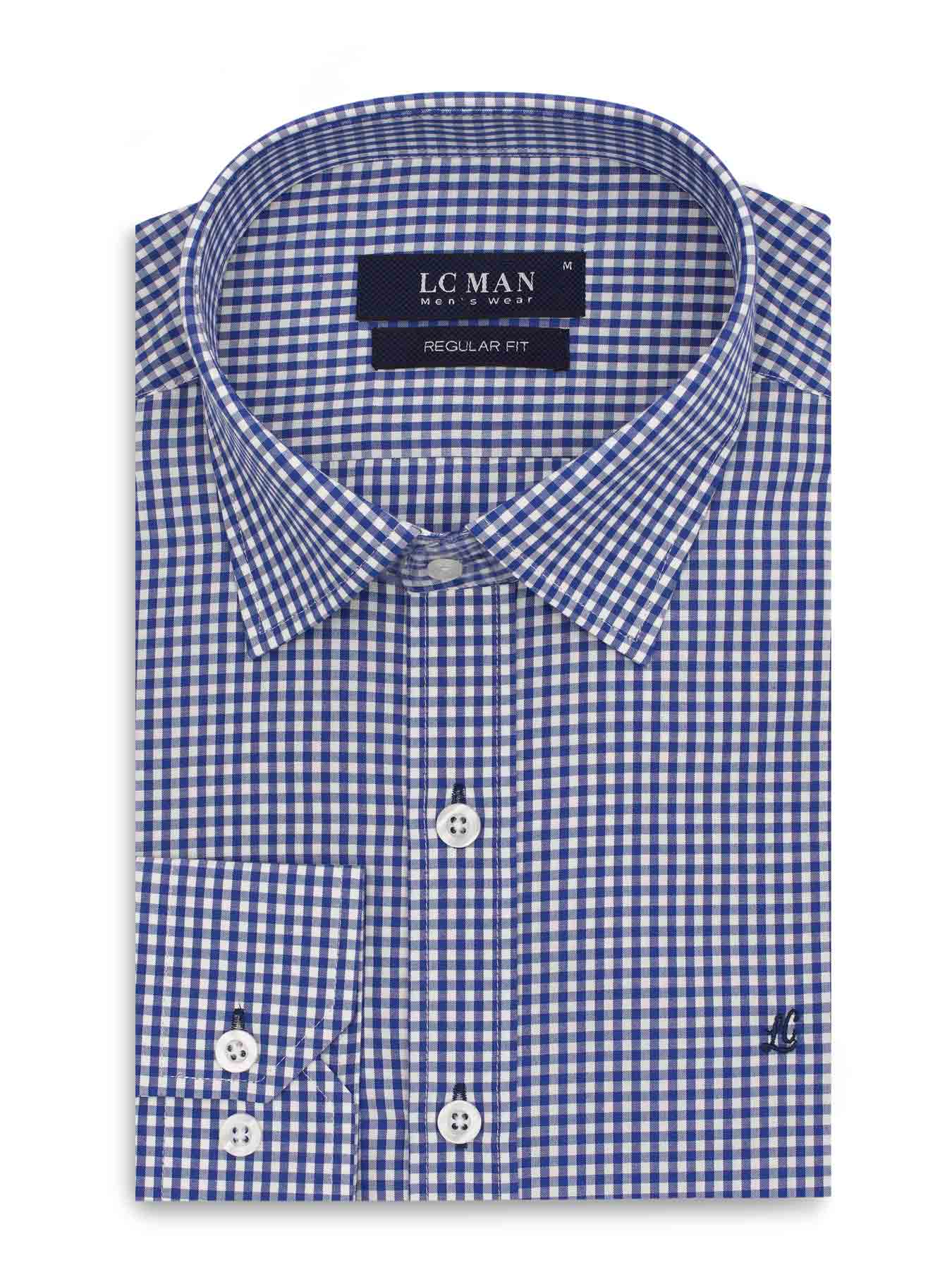 پیراهن آبی چهارخانه ریز آستین بلند 24