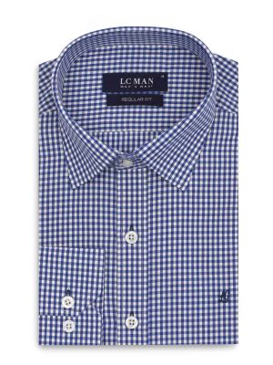 پیراهن آبی چهارخانه ریز آستین بلند 24