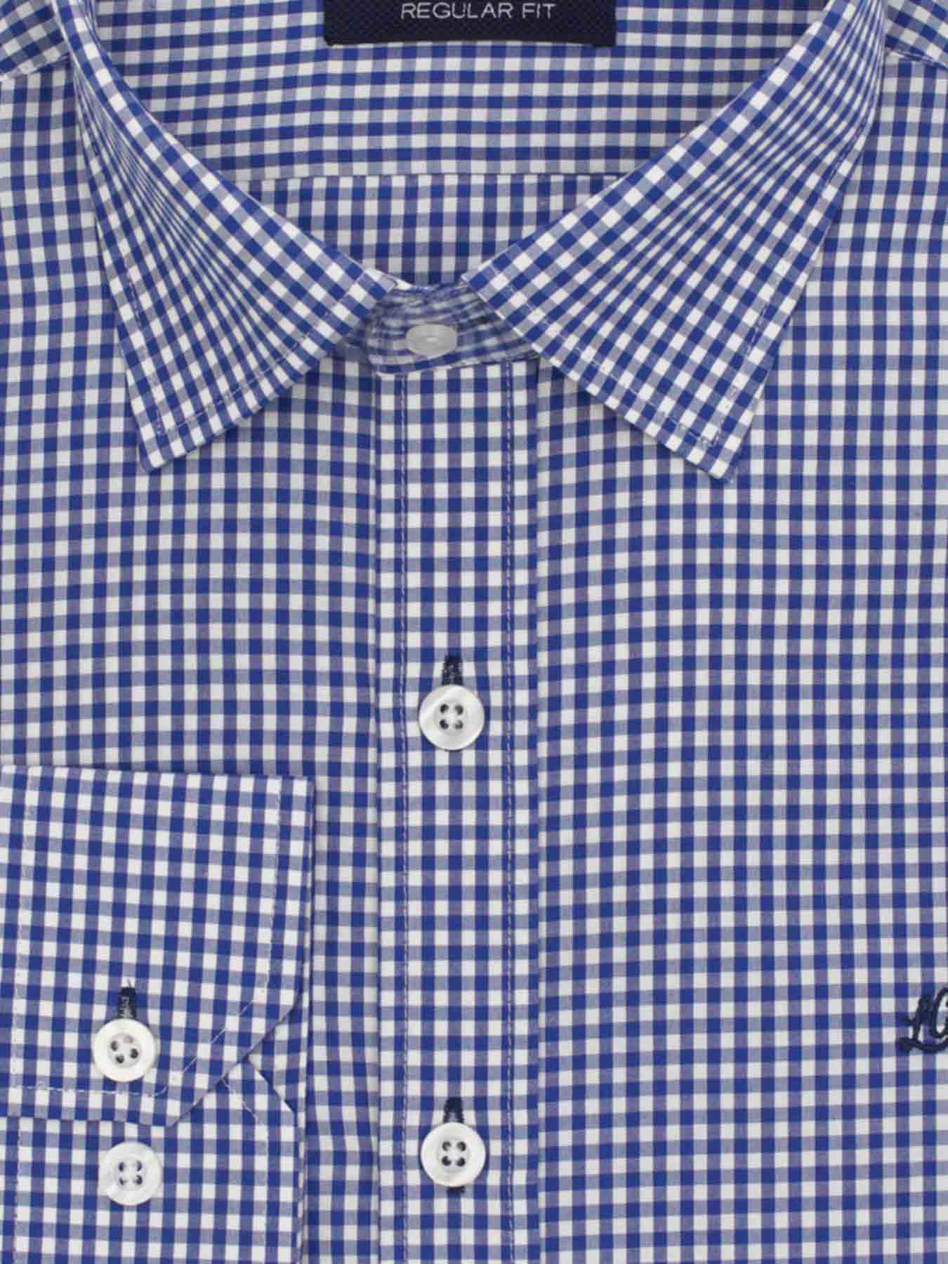 پیراهن آبی چهارخانه ریز آستین بلند 24