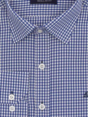 پیراهن آبی چهارخانه ریز آستین بلند 24