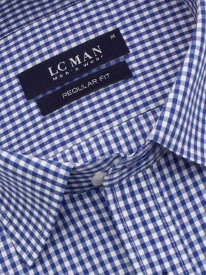 پیراهن آبی چهارخانه ریز آستین بلند 24