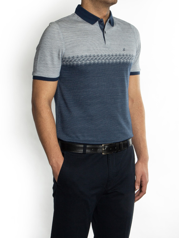 پولوشرت سرمه ای طرح دار یقه شکاری 52