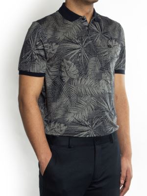 پولوشرت سرمه ای طرح دار یقه شکاری