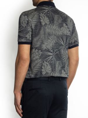 پولوشرت سرمه ای طرح دار یقه شکاری