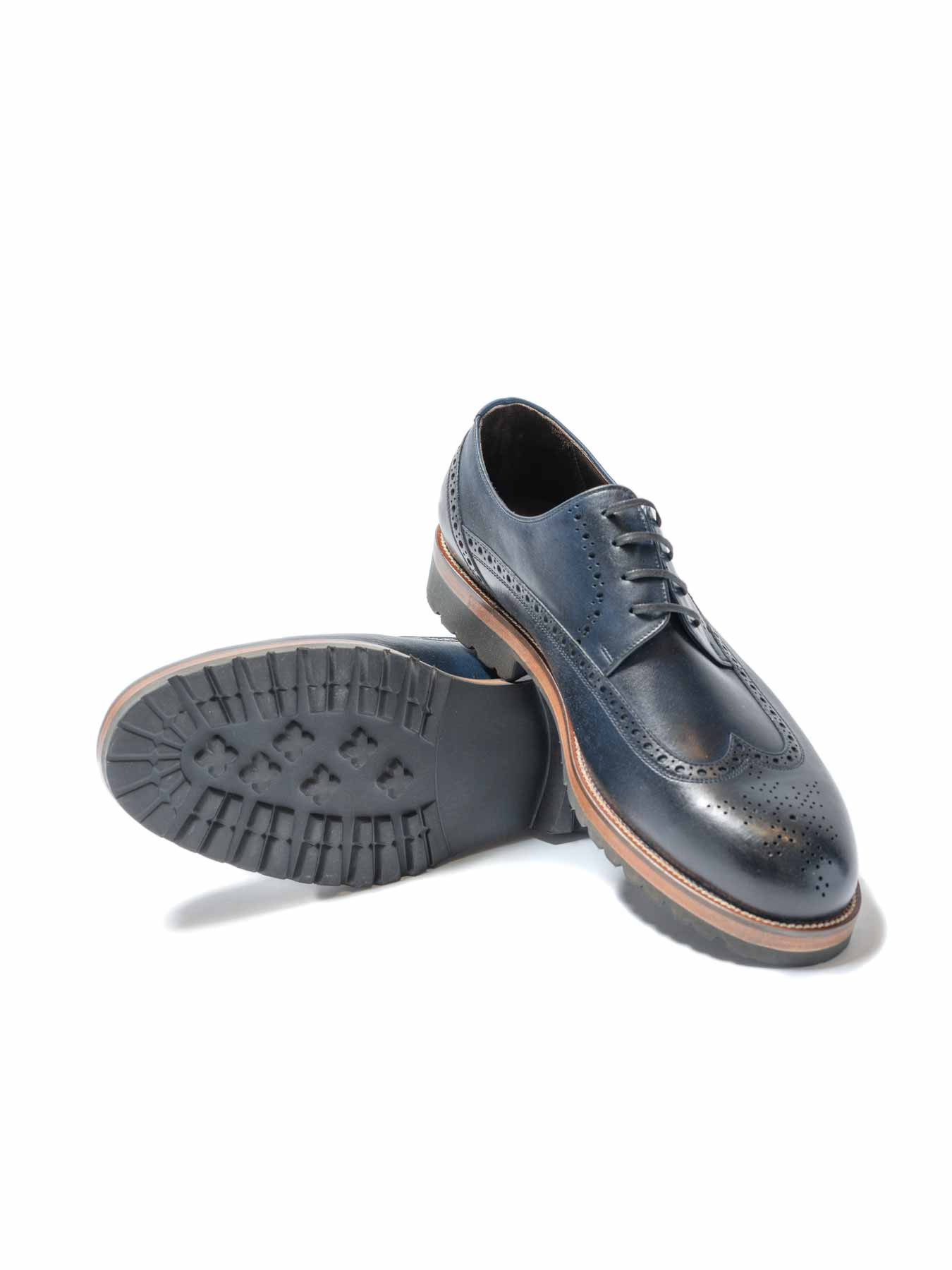 کفش چرم  سرمه ای بنددار هشت ترک 20