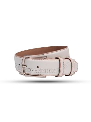 کمربند چرم زبانه دار طرح دار سفید ال سی من