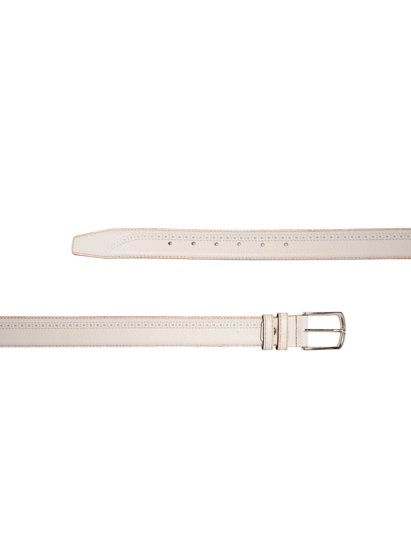 کمربند چرم زبانه دار طرح دار سفید ال سی من