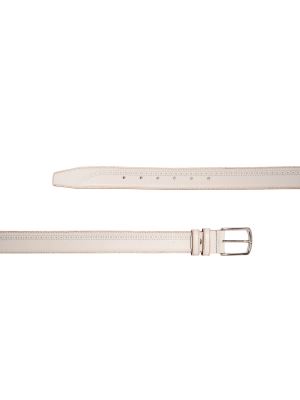 کمربند چرم زبانه دار طرح دار سفید ال سی من