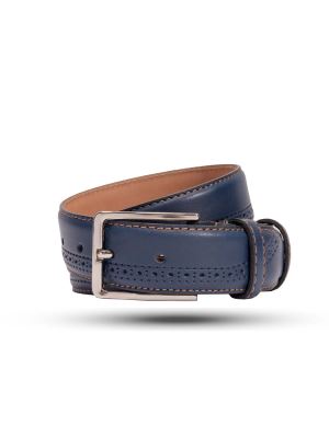 کمربند چرم زبانه دار طرح دار سرمه ای ال سی من