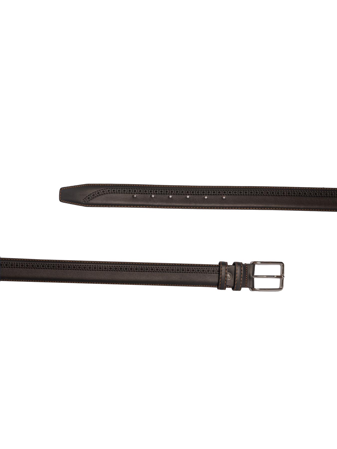 کمربند چرم زبانه دار طرح دار مشکی ال سی من