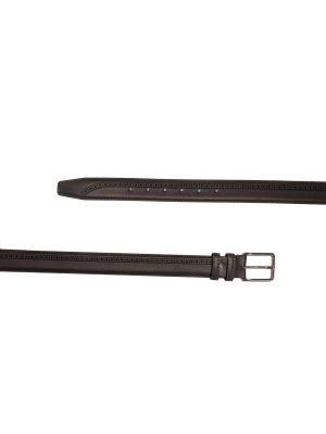 کمربند چرم زبانه دار طرح دار مشکی ال سی من