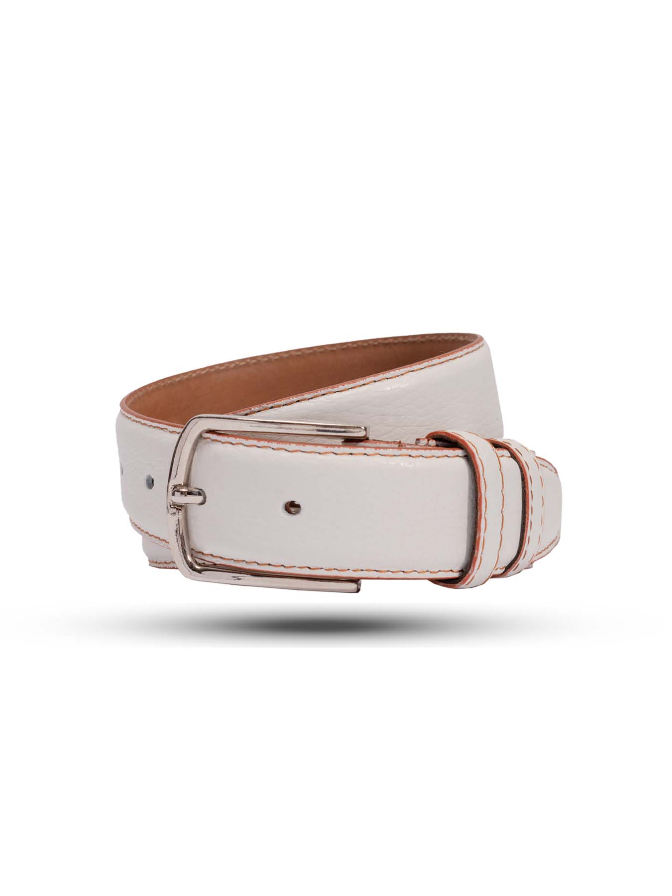 کمربند چرم زبانه دار ساده سفید