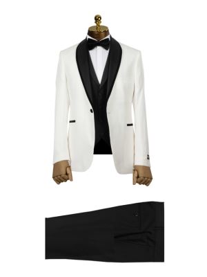 کت و شلوار و ژیله سفید دامادی 19