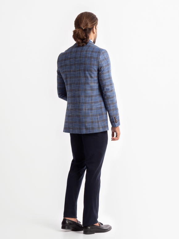 کت تک مردانه آبی چهارخانه ال سی من 041