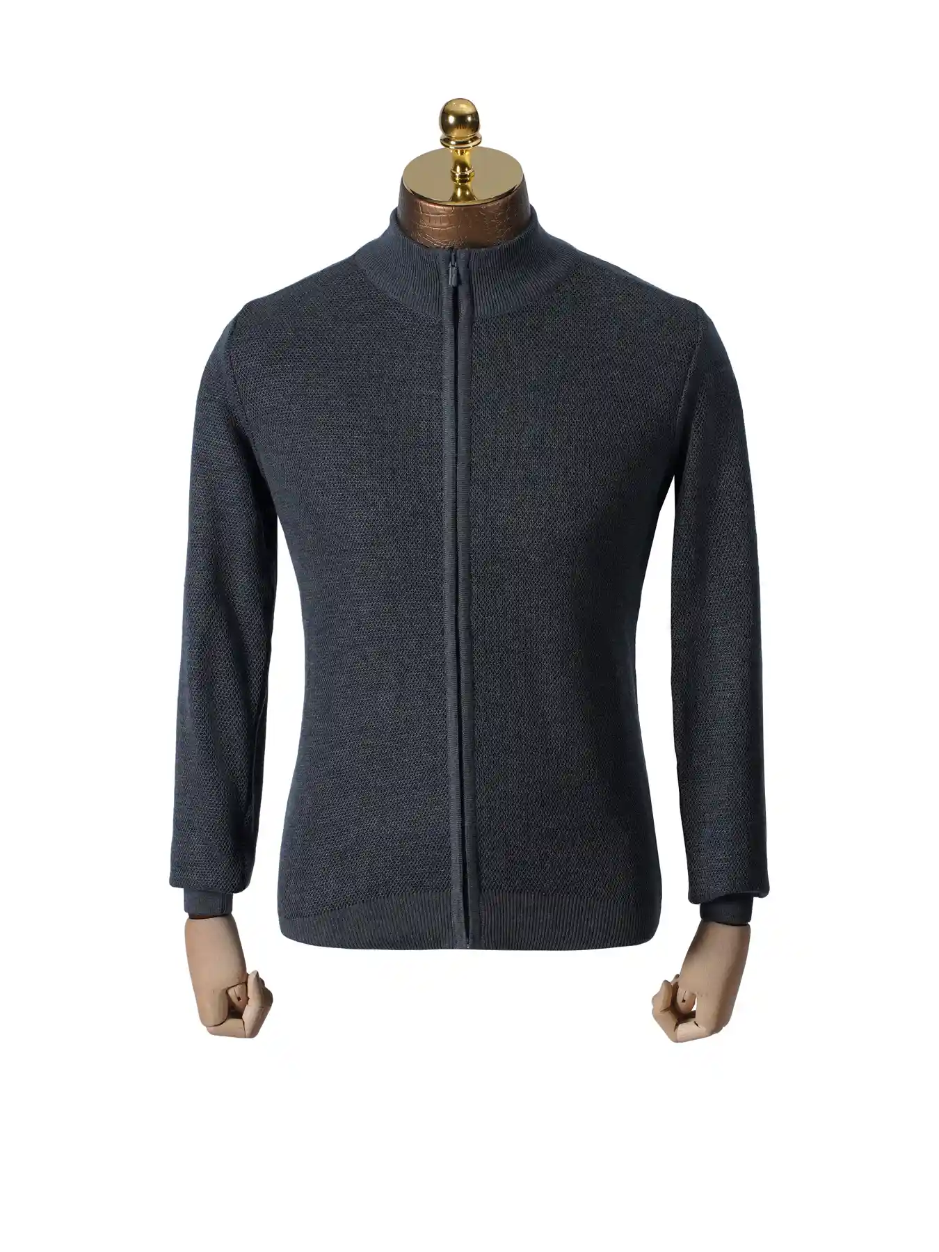 سویشرت تمام زیپ طرح دار طوسی تیره