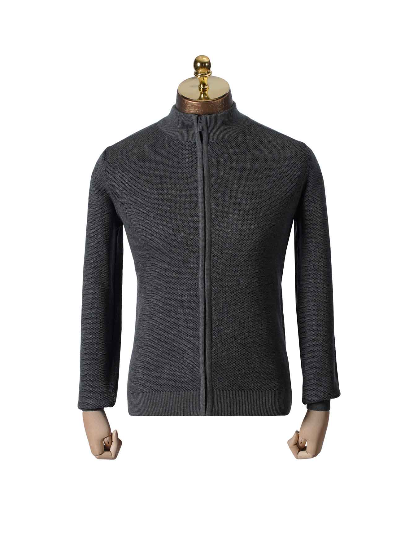 سویشرت تمام زیپ طرح دار طوسی