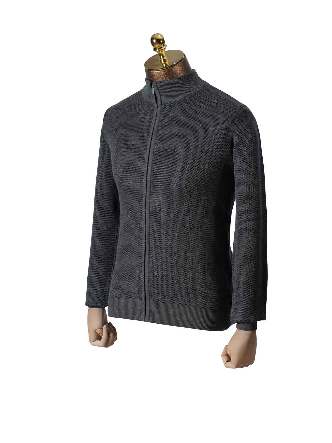 سویشرت تمام زیپ طرح دار طوسی