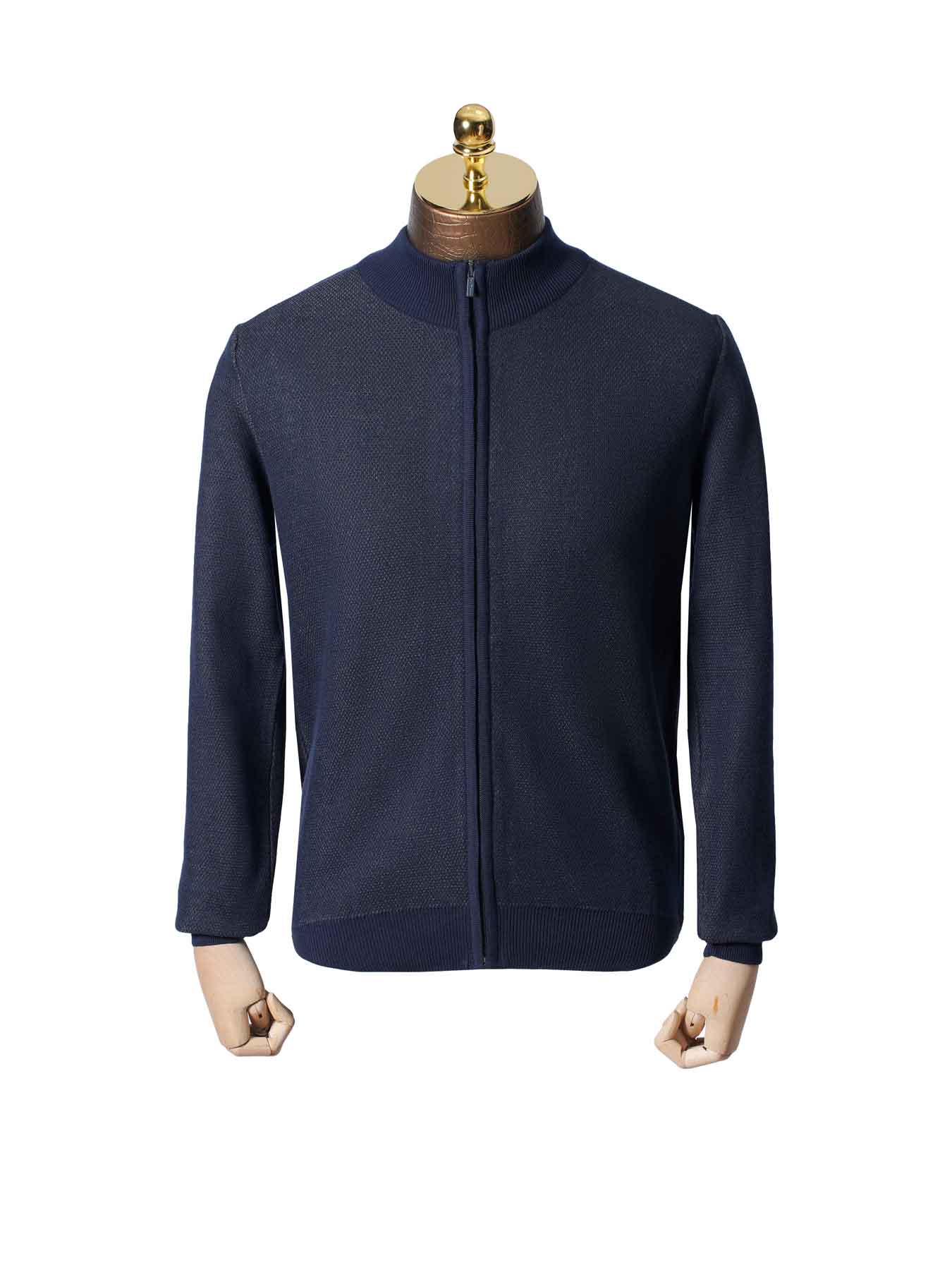 سویشرت تمام زیپ طرح دار سرمه ای تیره