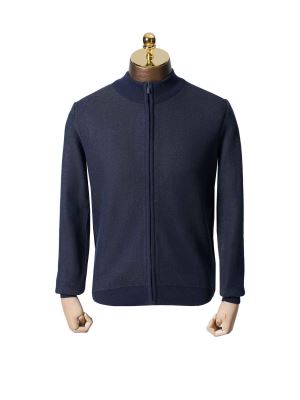 سویشرت تمام زیپ طرح دار سرمه ای تیره