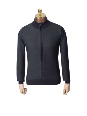 سویشرت تمام زیپ طرح دار سرمه ای