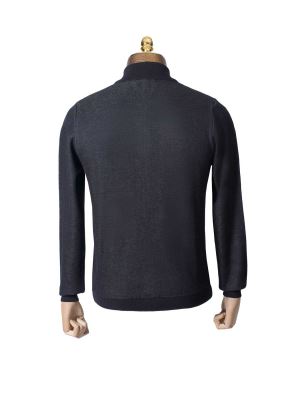 سویشرت تمام زیپ طرح دار سرمه ای