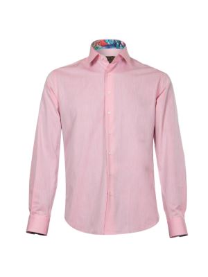 پیراهن مردانه صورتی آستین بلند پوشت دار 078