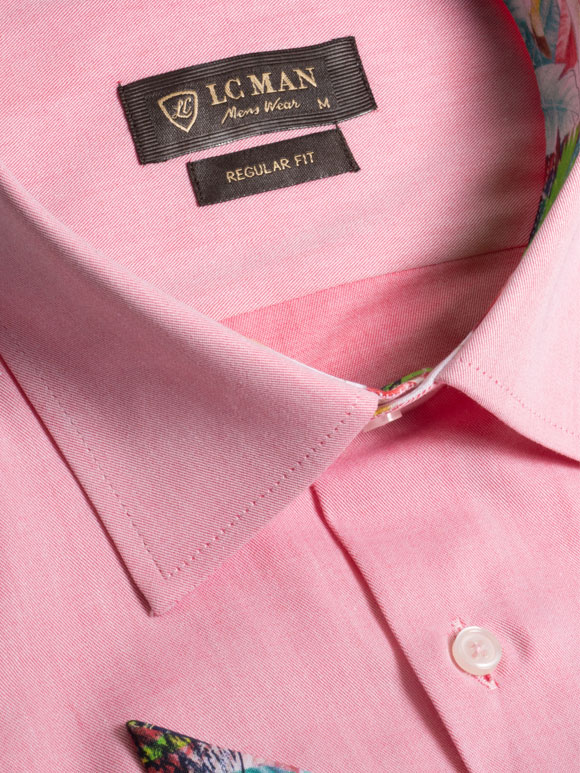 پیراهن مردانه صورتی آستین بلند پوشت دار 078