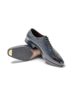 کفش چرم مردانه سرمه ای بنددار هشت ترک 385