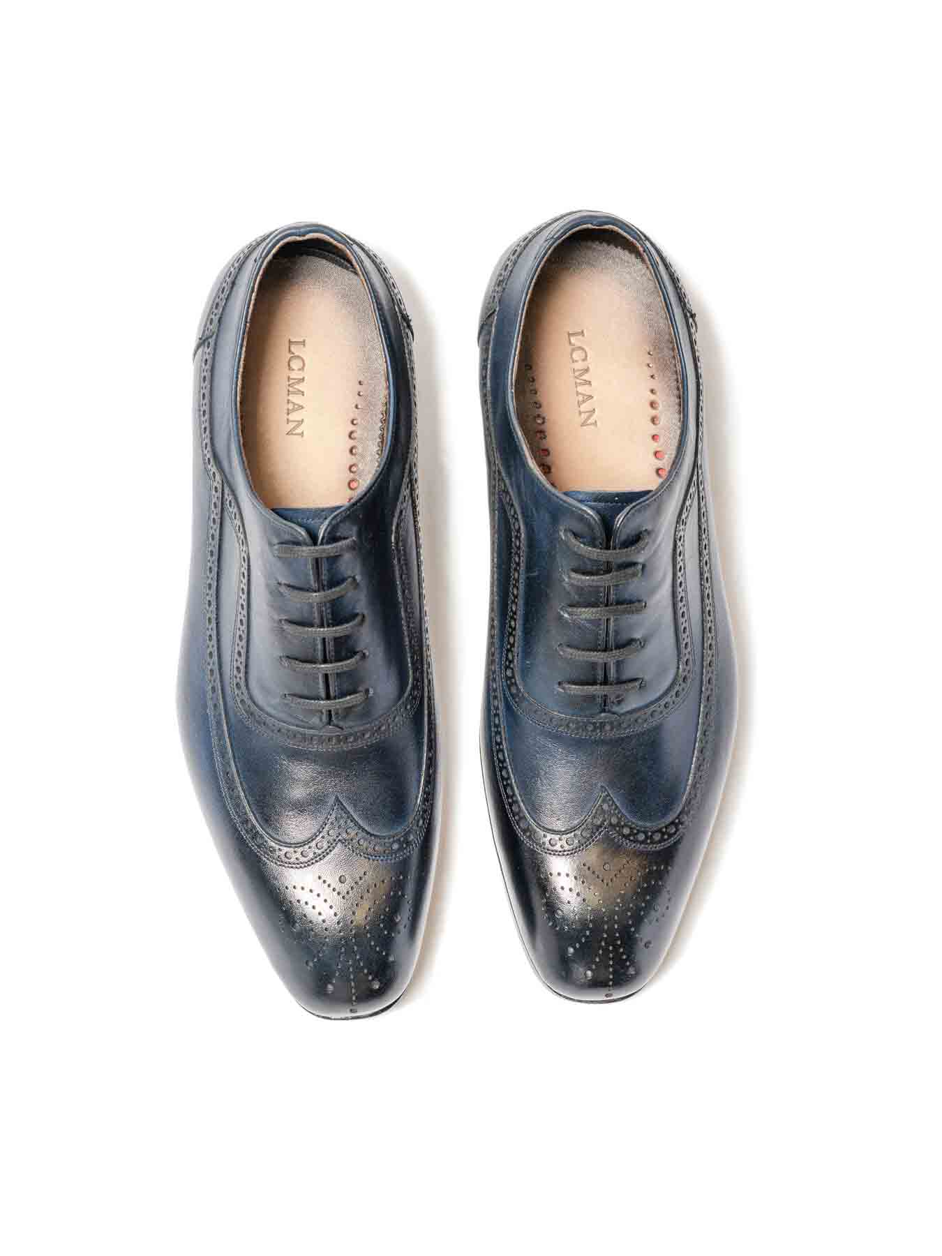 کفش چرم مردانه سرمه ای بنددار هشت ترک 385