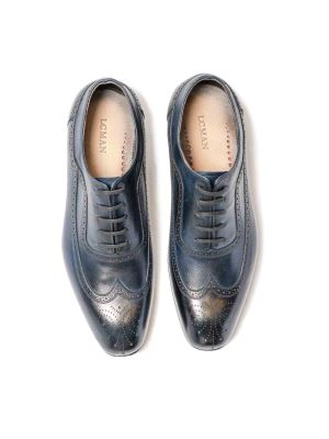 کفش چرم مردانه سرمه ای بنددار هشت ترک 385