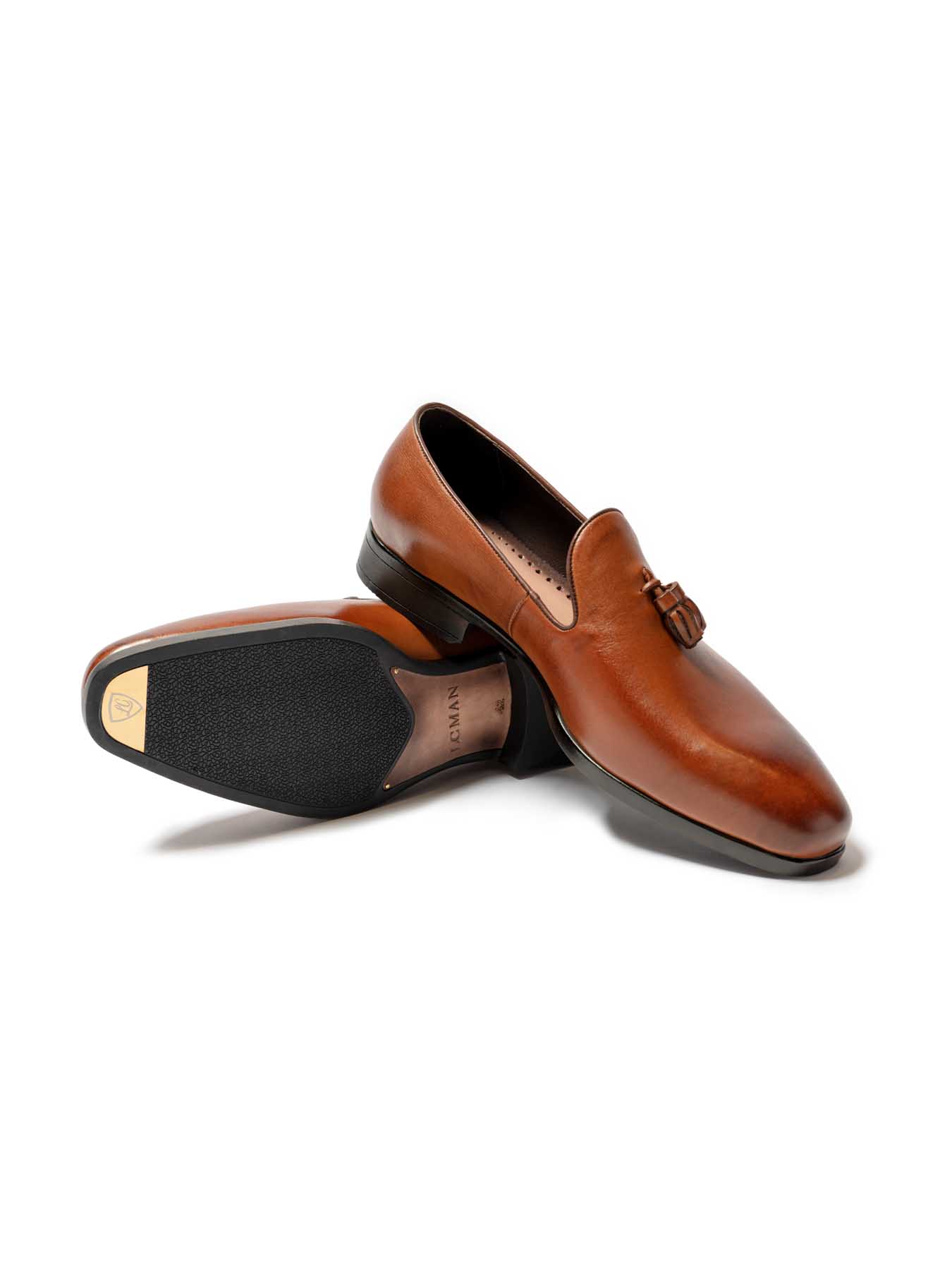 کفش چرم عسلی بدون بند منگوله دار 