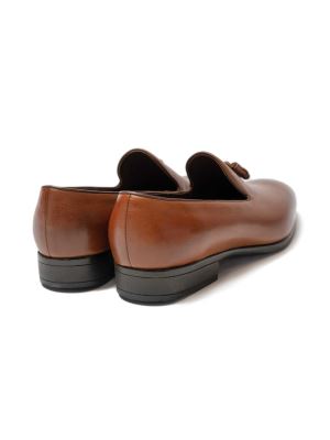 کفش چرم عسلی بدون بند منگوله دار 