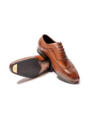 کفش چرم بنددار هشت ترک عسلی ال سی من