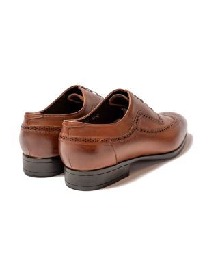 کفش چرم بنددار هشت ترک عسلی ال سی من