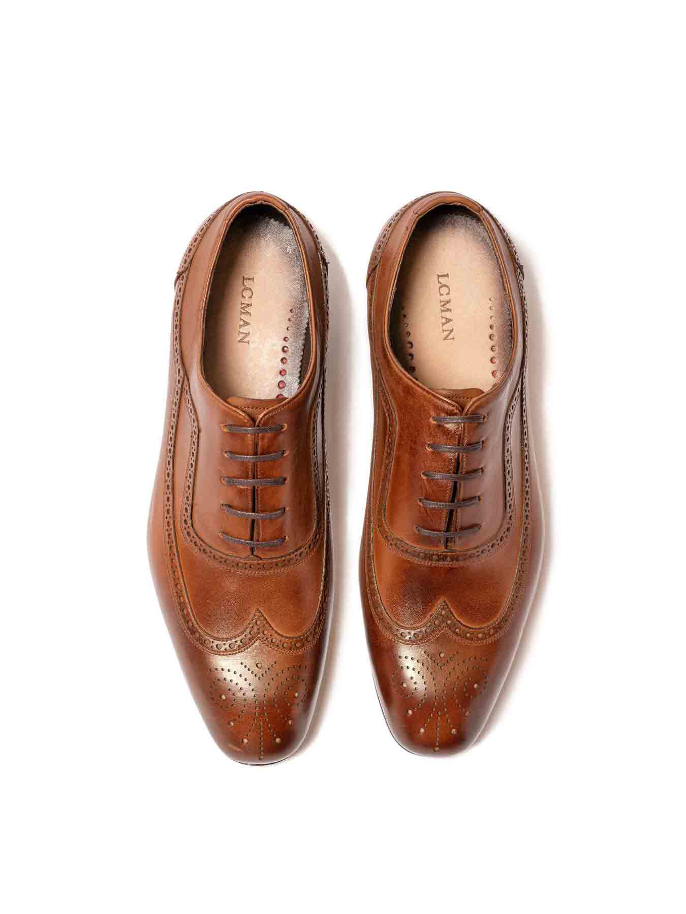 کفش چرم بنددار هشت ترک عسلی ال سی من