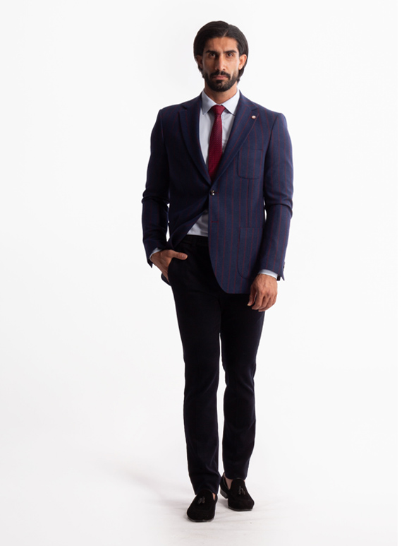 کت تک مردانه راه راه سرمه ای ال سی من 126