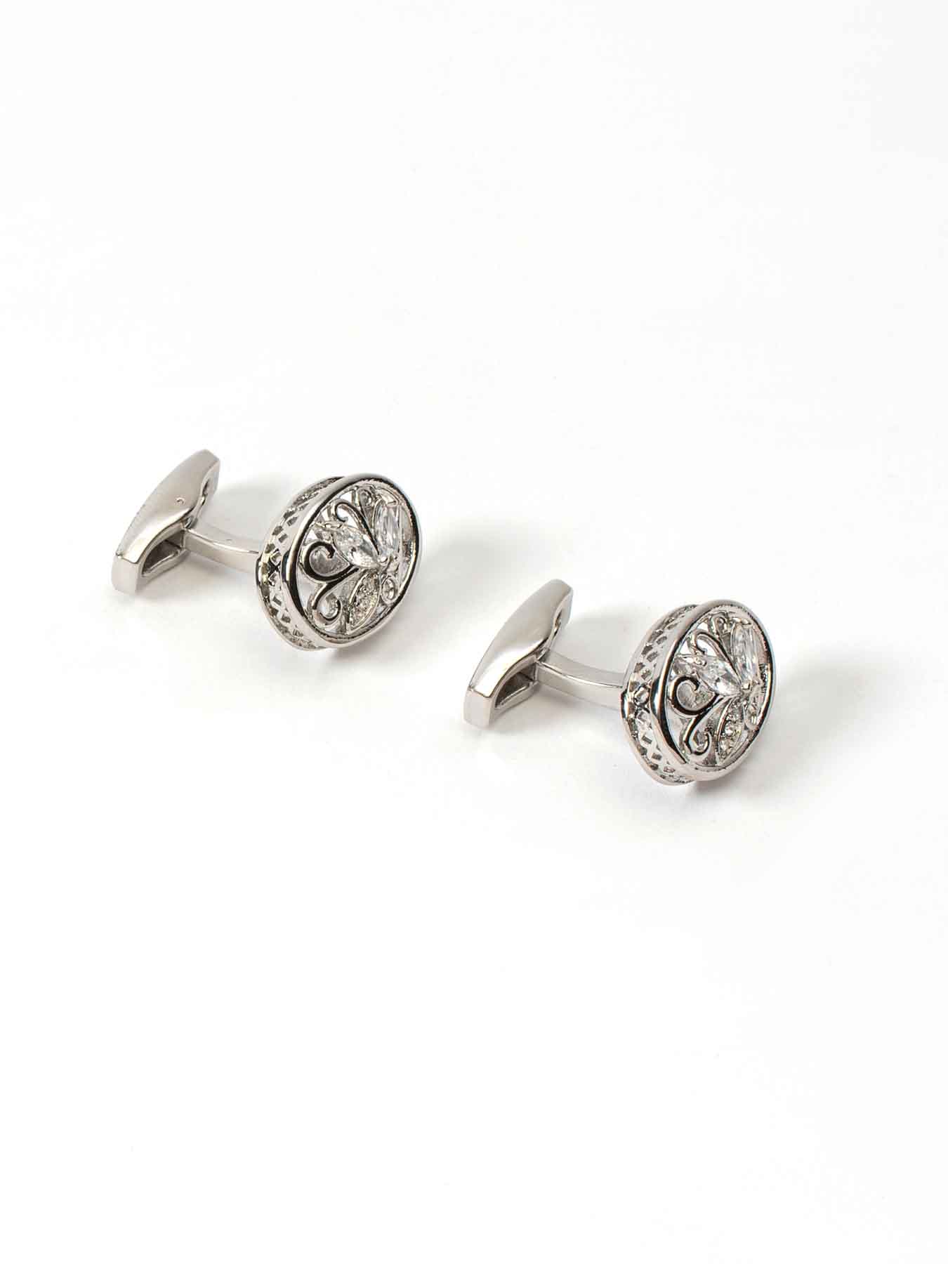 دکمه سردست نگین دار نقره ای 11