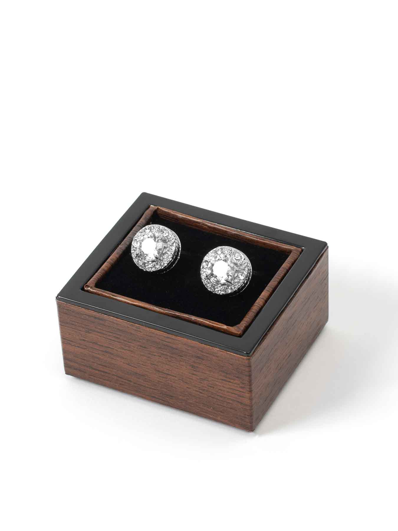 دکمه سردست نگین دار نقره ای