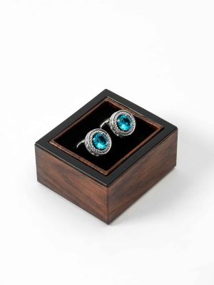 دکمه سردست نگین دار نقره ای فیروزه ای 3