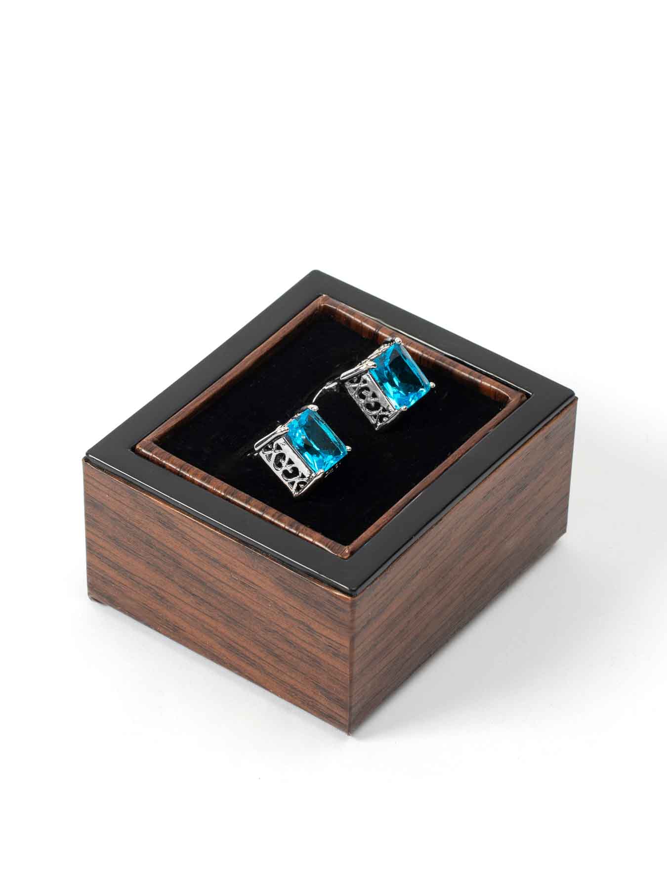 دکمه سردست نگین دار نقره ای فیروزه ای 1