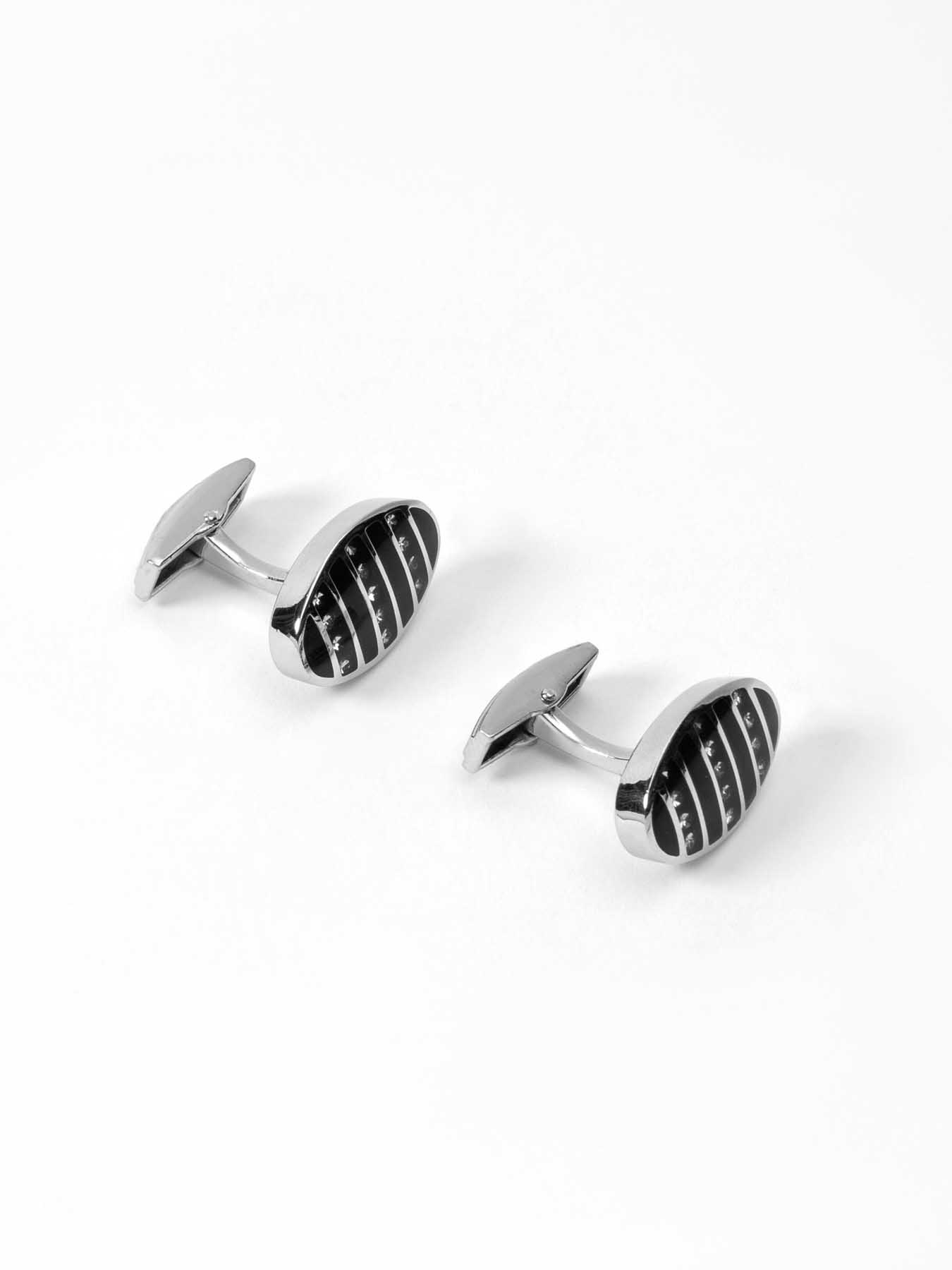 دکمه سردست نگین دار نقره ای مشکی 3