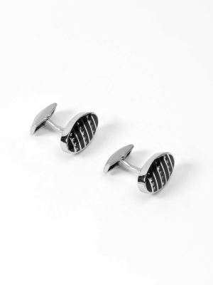 دکمه سردست نگین دار نقره ای مشکی 3