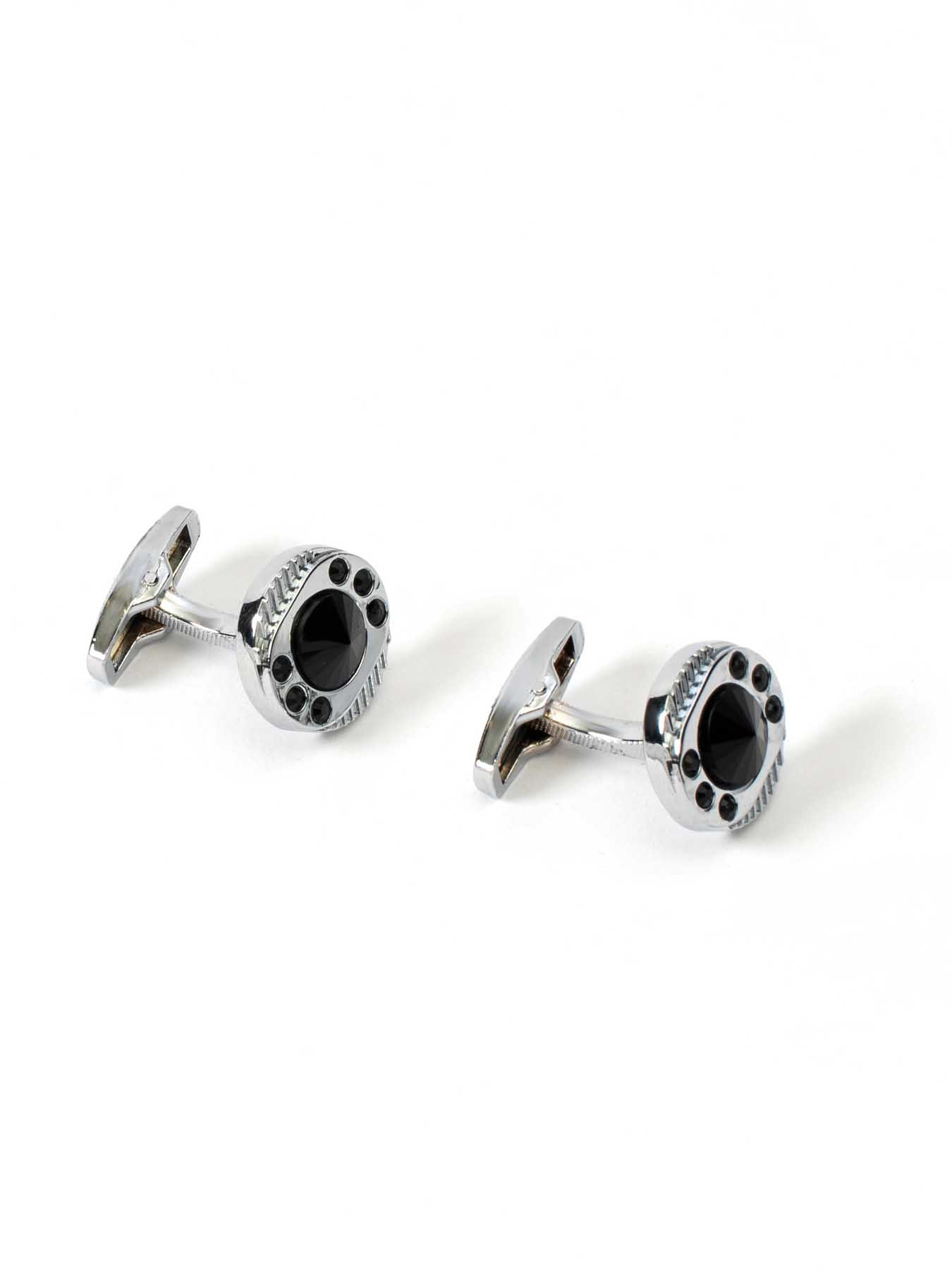 دکمه سردست نگین دار نقره ای مشکی 33