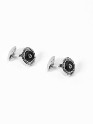 دکمه سردست نگین دار نقره ای مشکی 4